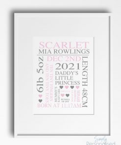 Birth Detail Print - Pink